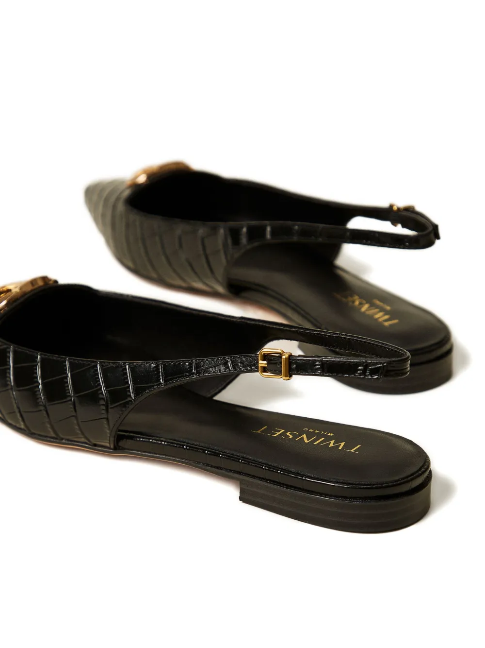 TWINSET Slingback muiltjes met krokodillenprint Zwart