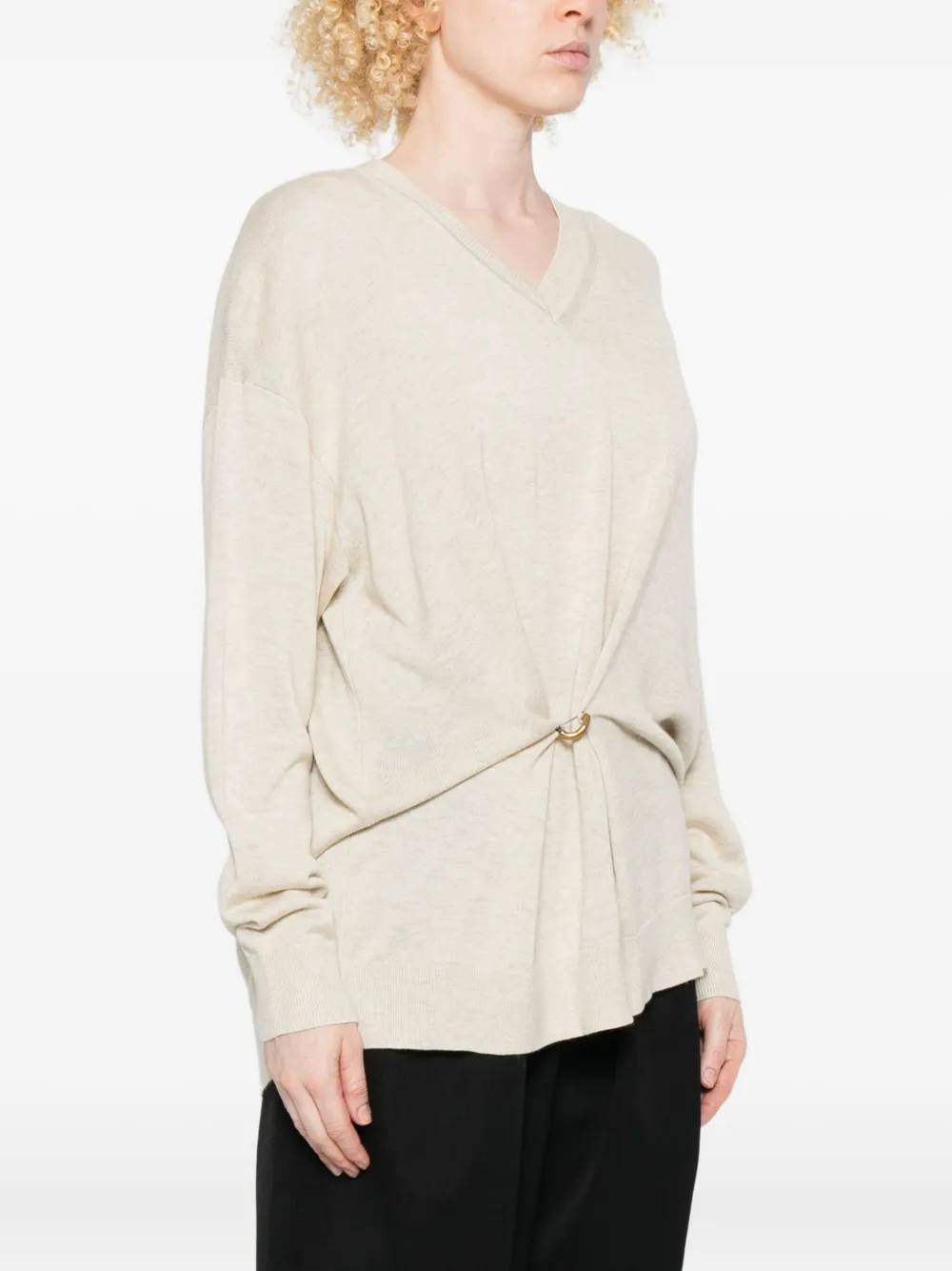 Isabel Marant Chiraz V-neck Ring-detail Sweater In Neutral