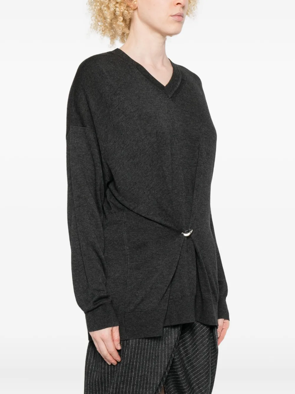 ISABEL MARANT Chiraz trui met V-hals en ringdetail Grijs