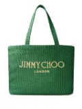 Jimmy Choo medium East/West woven logo-lettering tote bag - Green