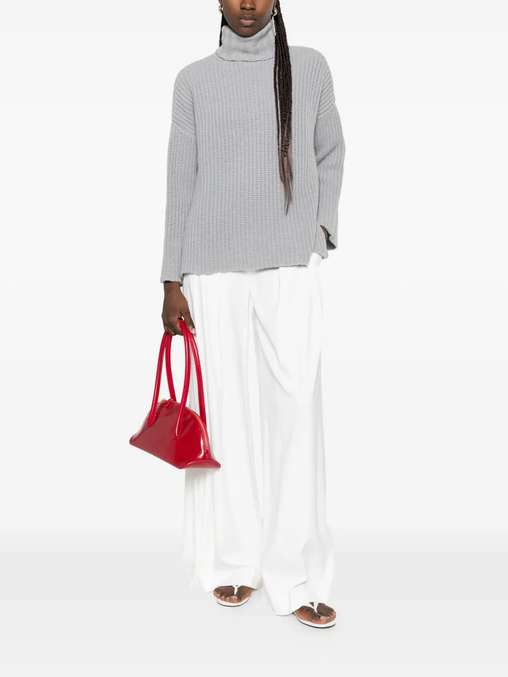 La Julie Cashmere Ribgebreide coltrui Grijs