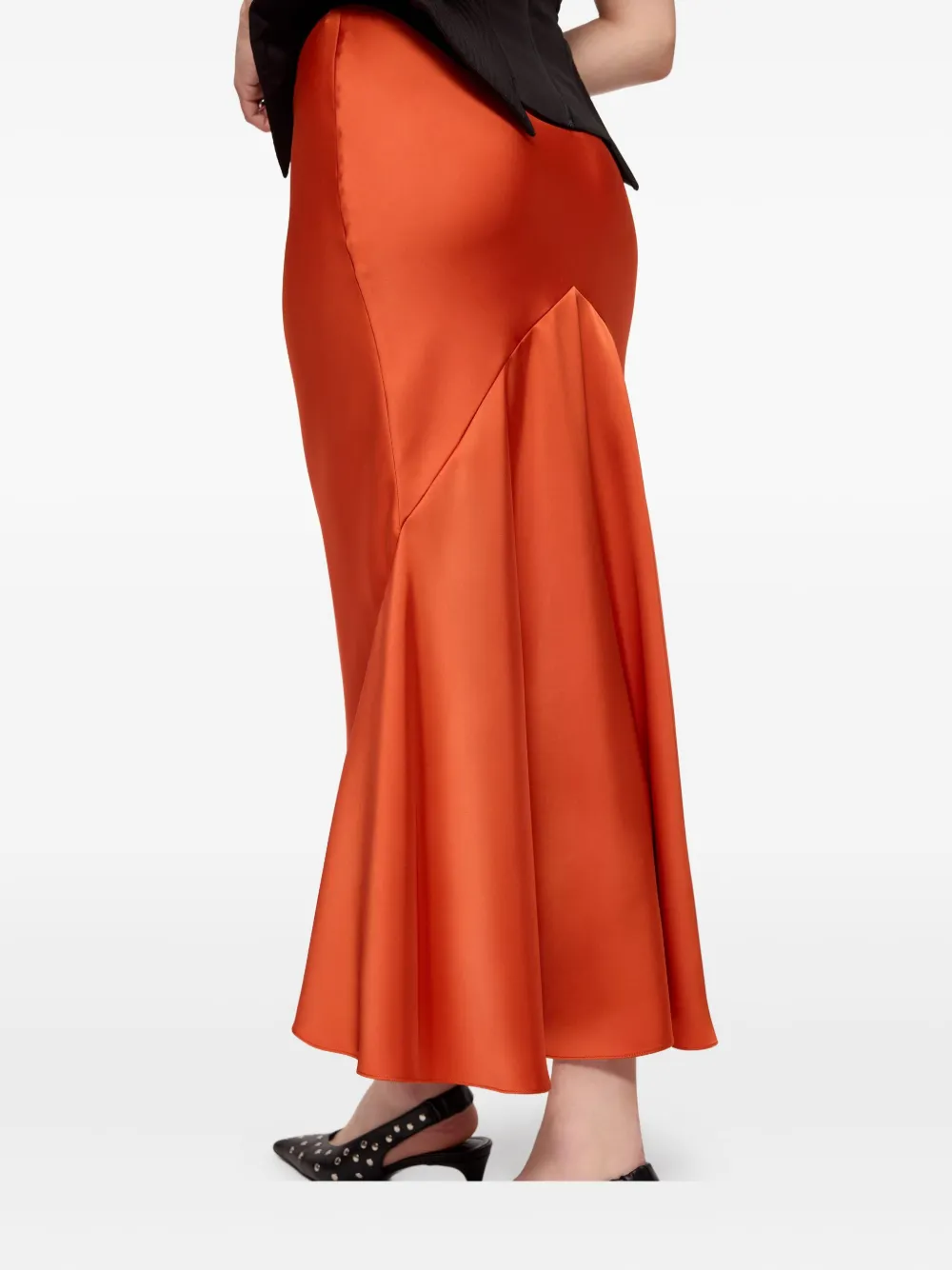 V:pm Atelier Terra Satin Fishtail Midi Skirt In Orange