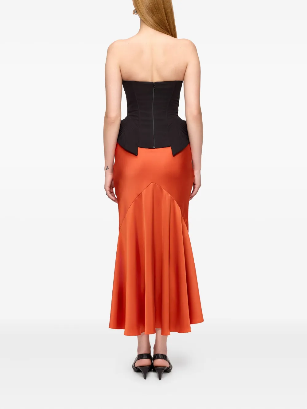 V:pm Atelier Terra Satin Fishtail Midi Skirt In Orange