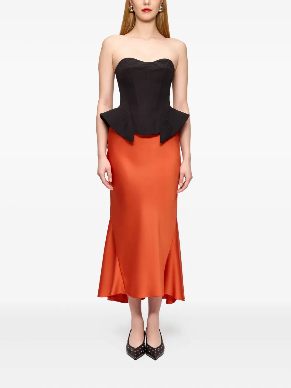 V:PM ATELIER Terra satin fishtail midi skirt - Oranje