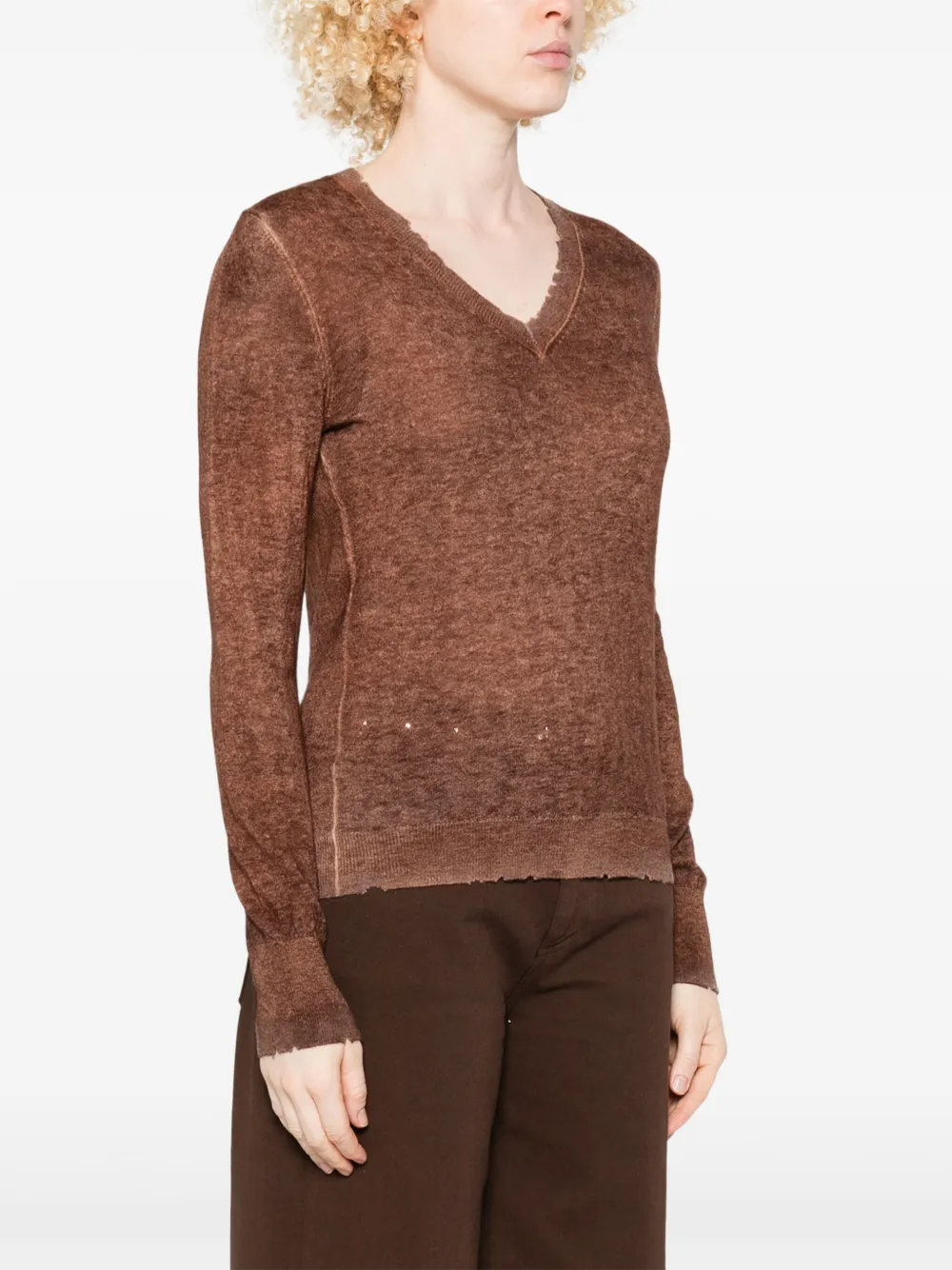 Avant Toi Frayed Knitted Top In Brown