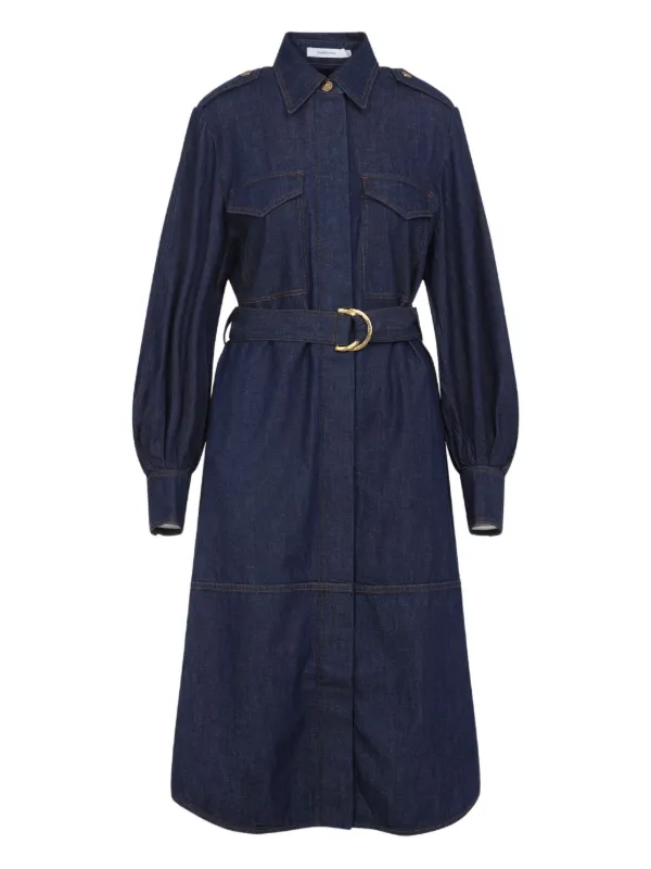 white christmas dresses Women's Dana Button Up Belted Denim Midi Dress in Size Small - Denim / Blue main image 0