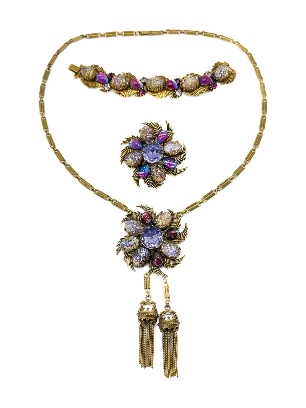 Pre-owned Jennifer Gibson Jewellery Florenza 1960s Dragons Breath Necklace Set In Gold