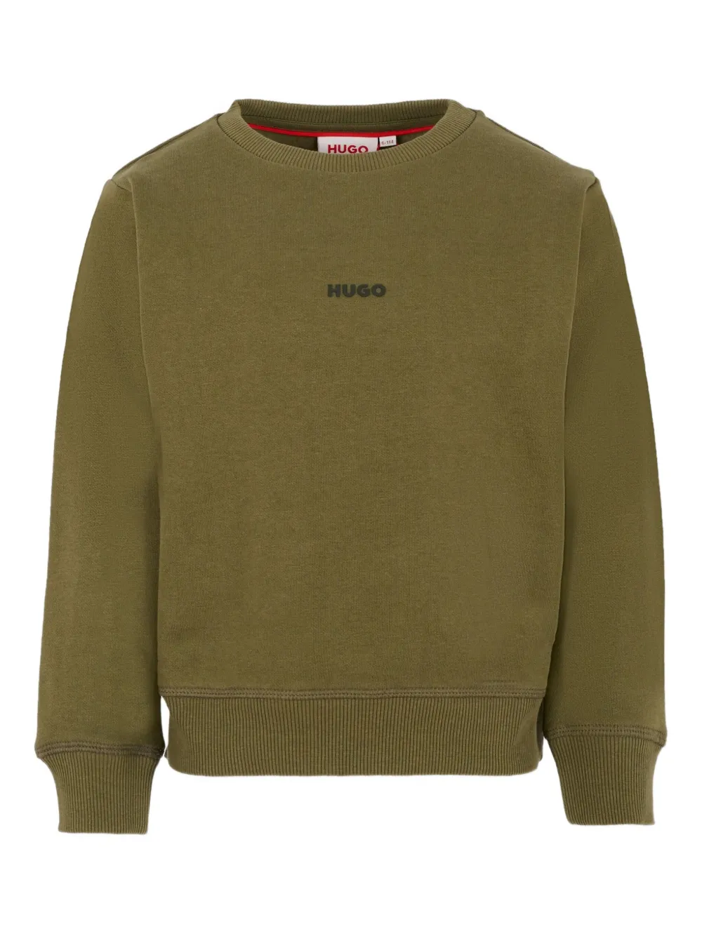 HUGO KIDS logo-embroidered crew-neck sweater Groen