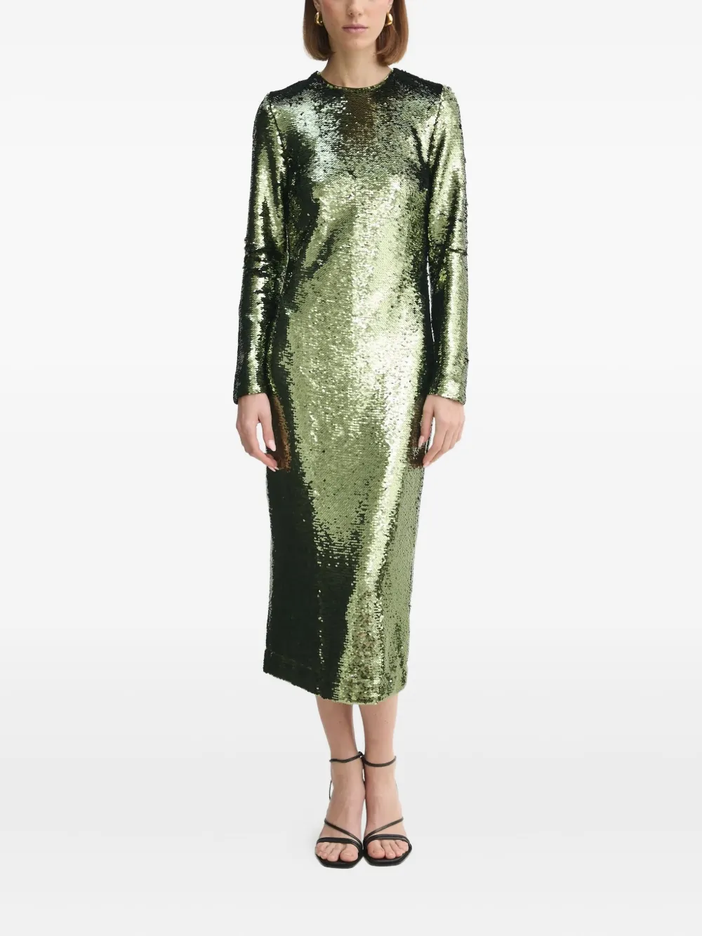 Day Birger Et Mikkelsen Midi-jurk met pailletten en lange mouwen Groen