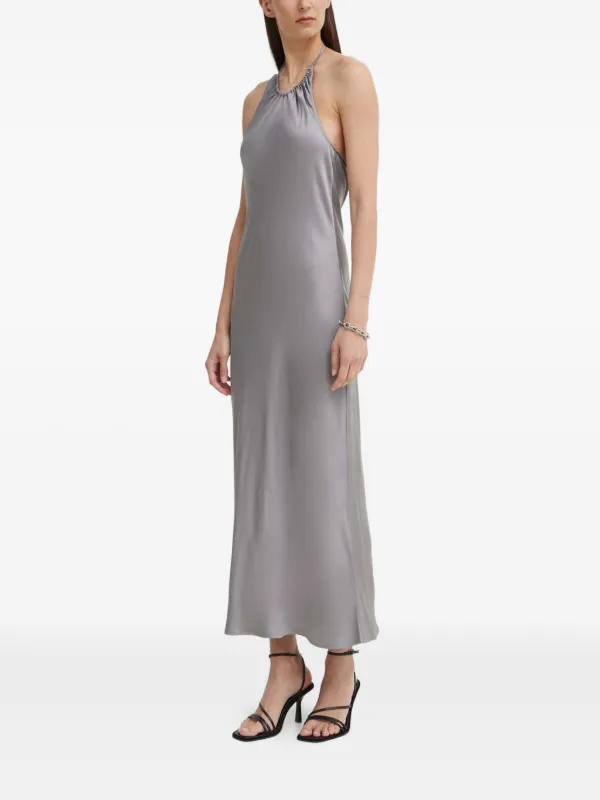 slim fit dress slacks Elma Lurex Knit Halter Maxi Dress / Silver | Meshki main image 1
