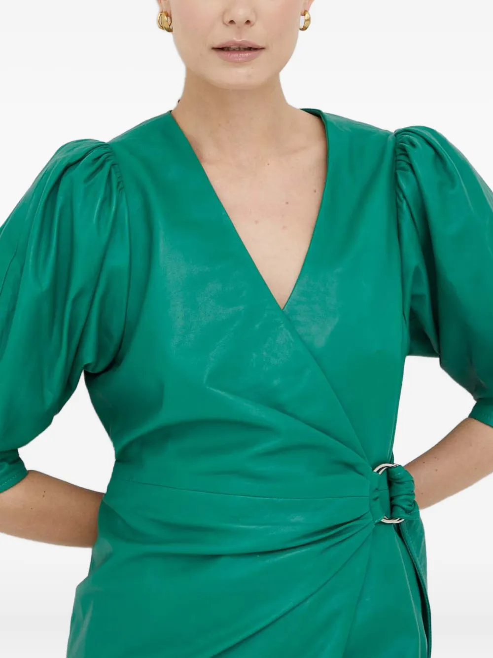Day Birger Et Mikkelsen Mini-jurk met pofmouwen en ring detail Groen