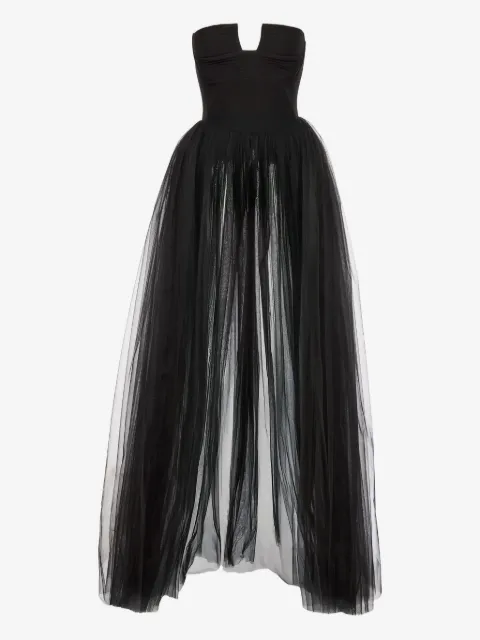 V:PM ATELIER Lisa strapless tulle-panel top