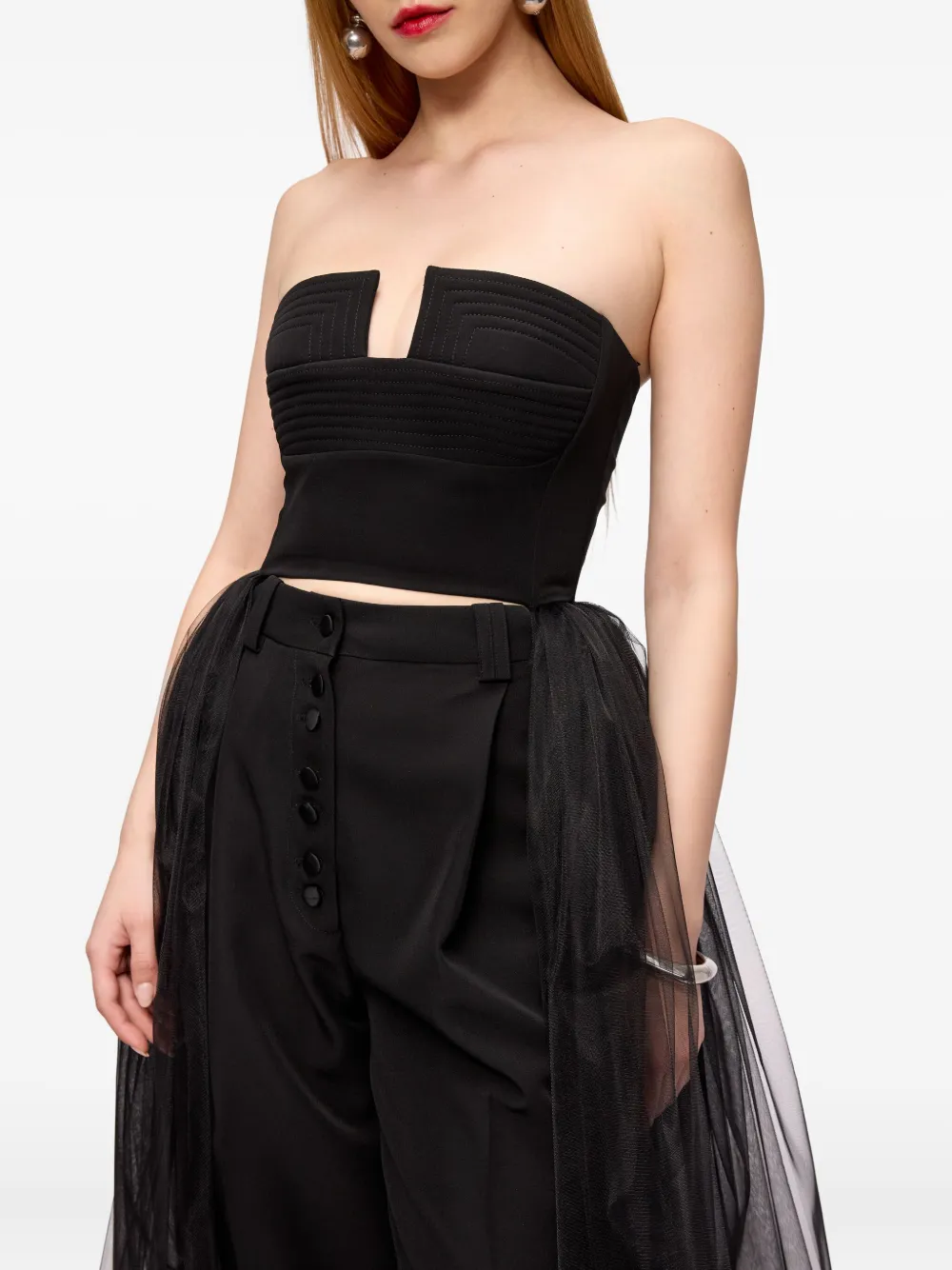 V:pm Atelier Lisa Strapless Tulle-panel Top In Black