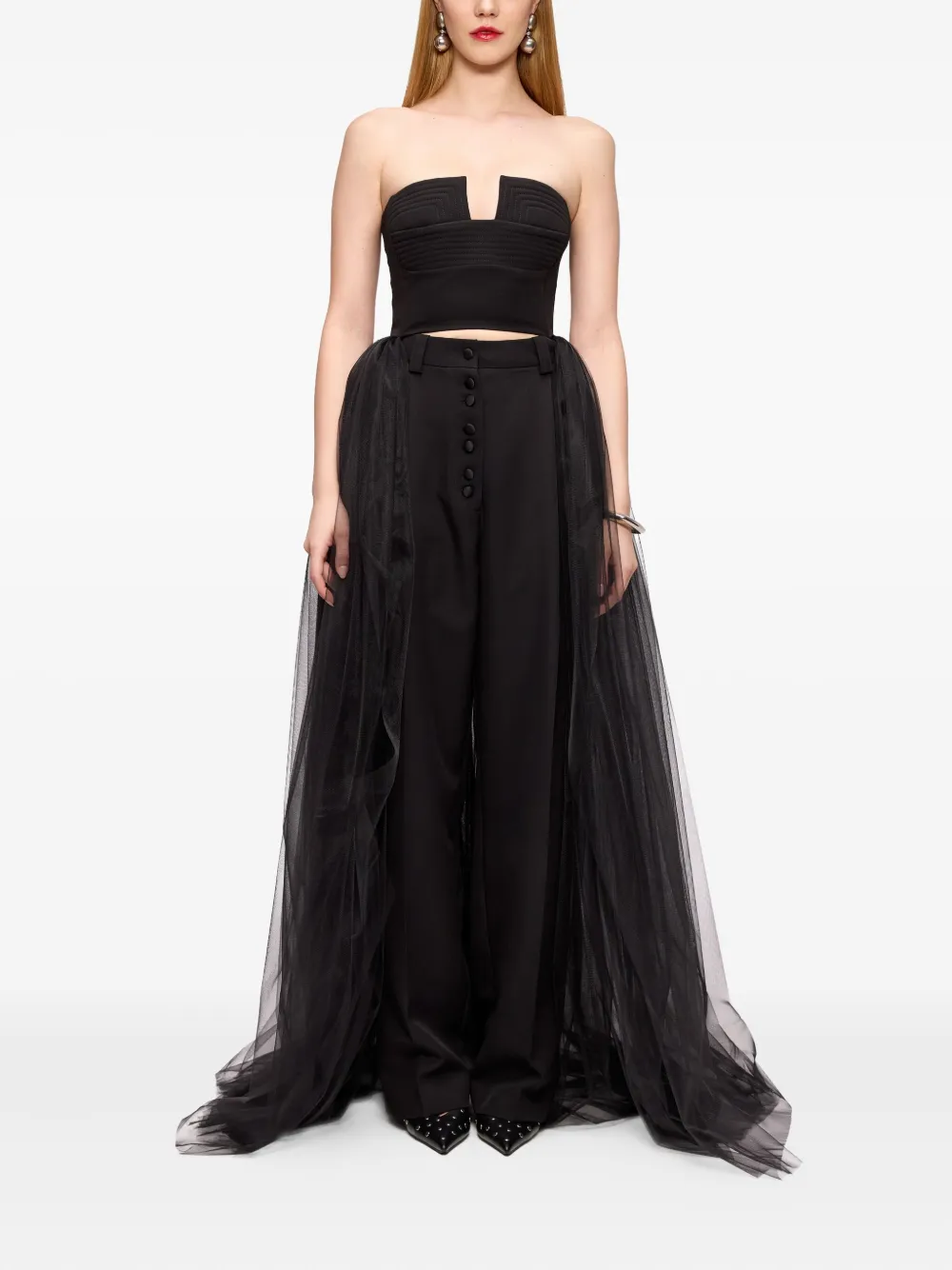 V:pm Atelier Lisa Strapless Tulle-panel Top In Black