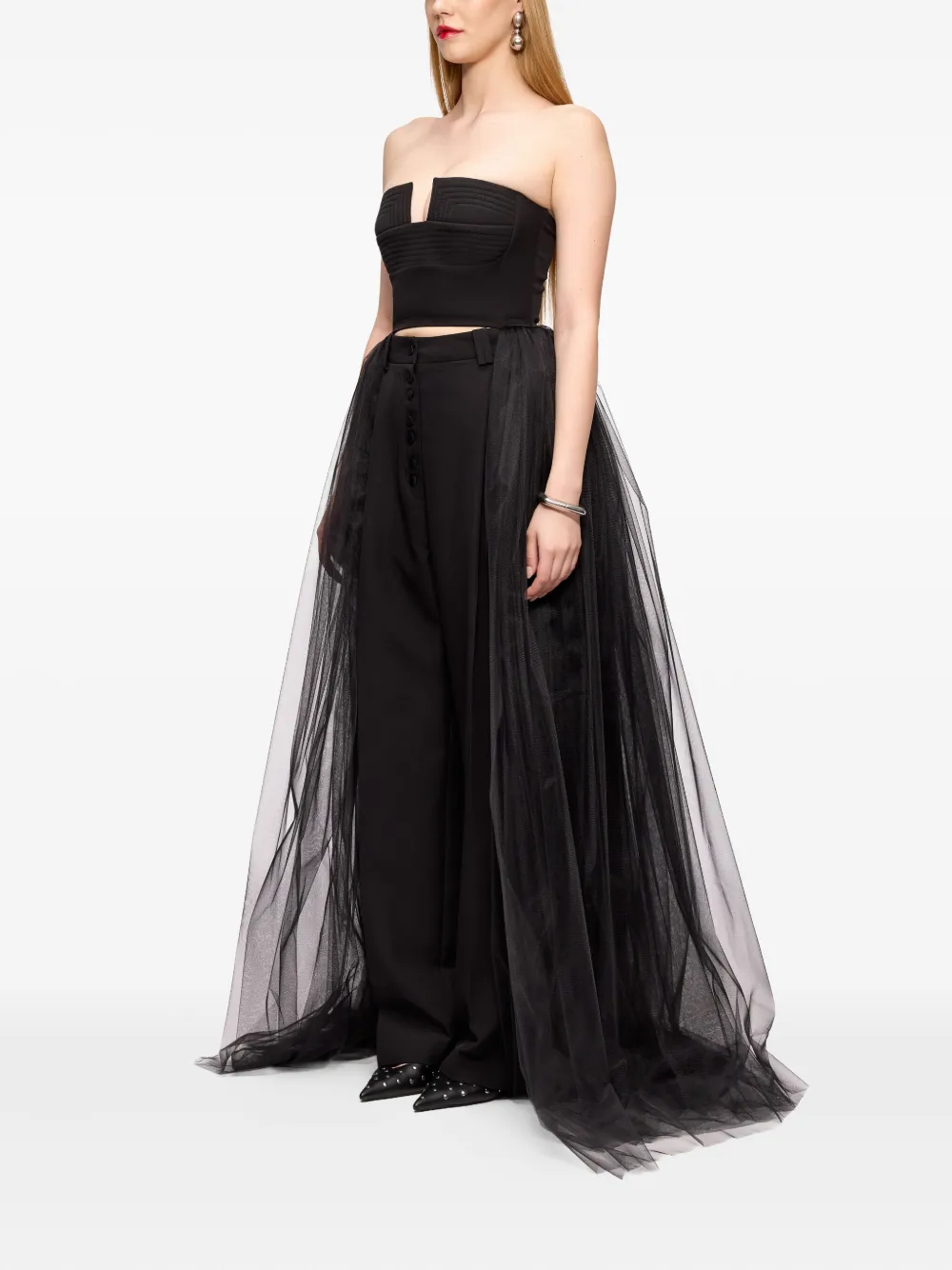V:pm Atelier Lisa Strapless Tulle-panel Top In Black