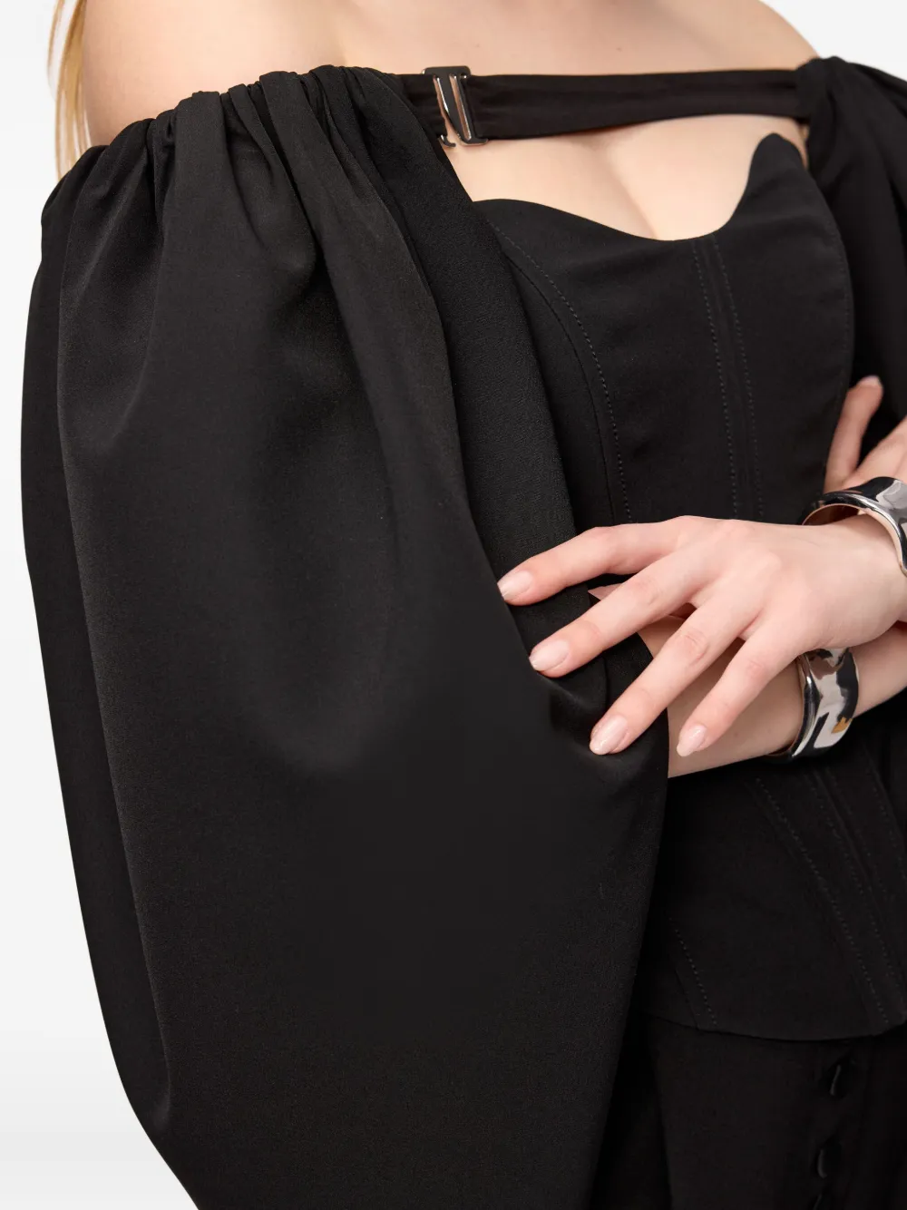 V:pm Atelier Cluster Off-shoulder Balloon-sleeve Top In Black