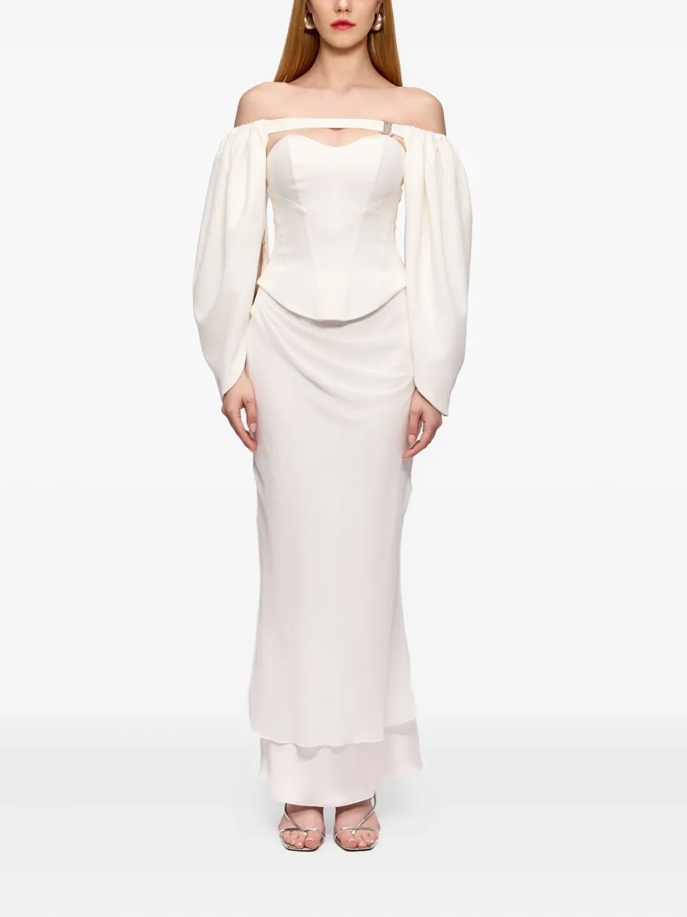 V:PM ATELIER Cluster off-shoulder balloon-sleeve top - Zwart