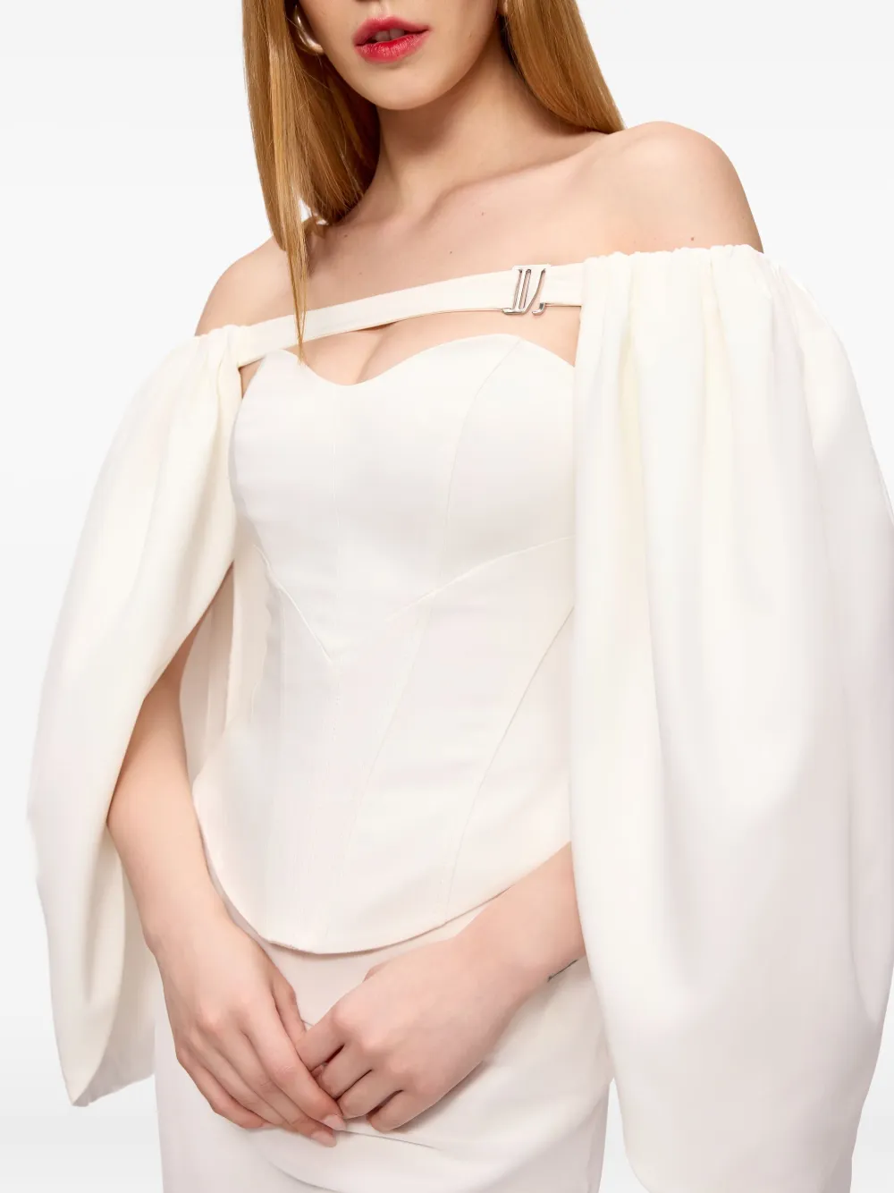 V:pm Atelier Cluster Off-shoulder Balloon-sleeve Top In Neutral