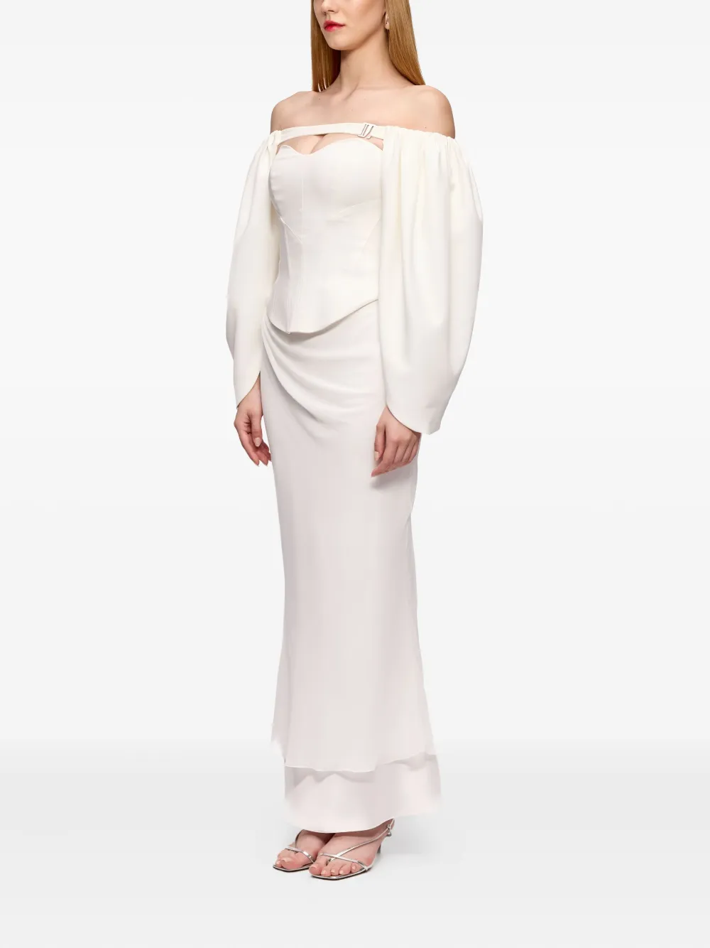 V:pm Atelier Cluster Off-shoulder Balloon-sleeve Top In Neutral