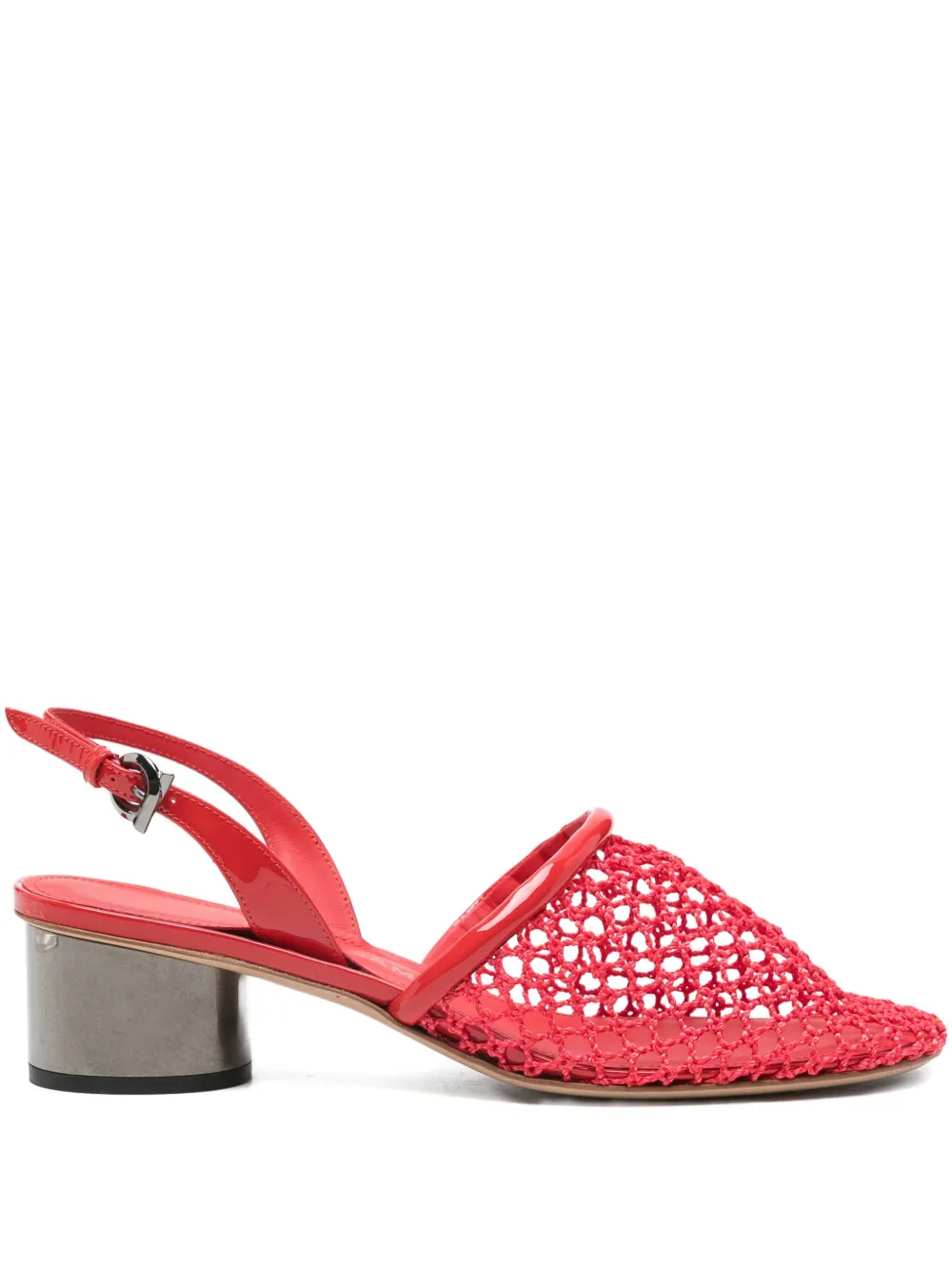 Ferragamo sling-back net heeled pumps Red