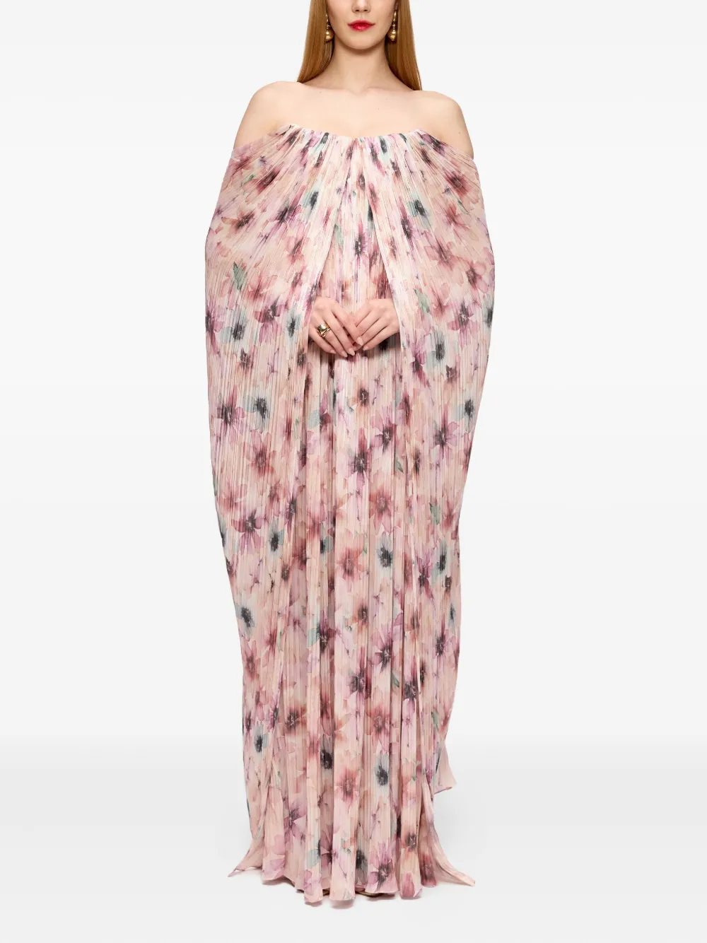 V:PM ATELIER Veronica plissé floral-print maxi dress - Roze