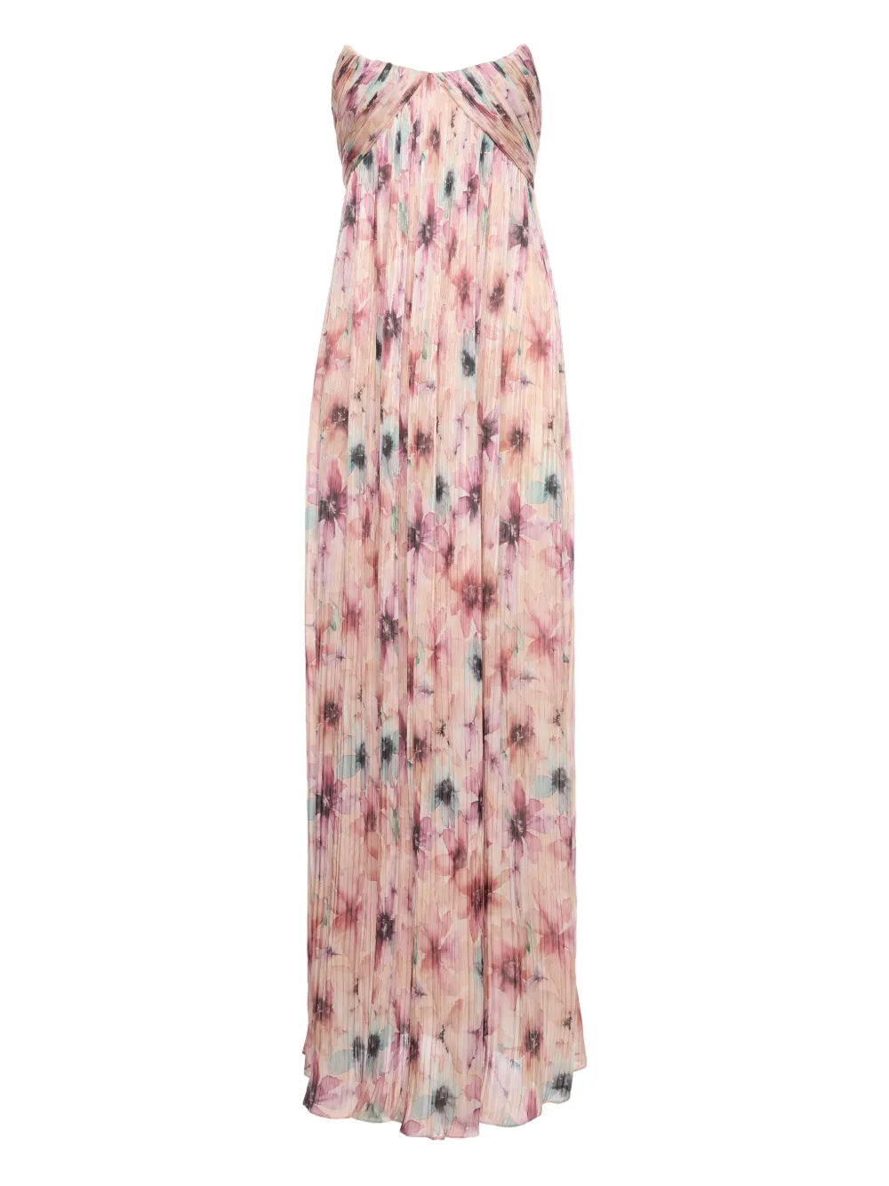 V:pm Atelier Veronica Plissé Floral-print Maxi Dress In Multi