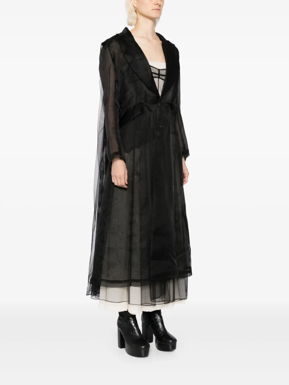 Quetsche Printed Semi-sheer Coat In Black