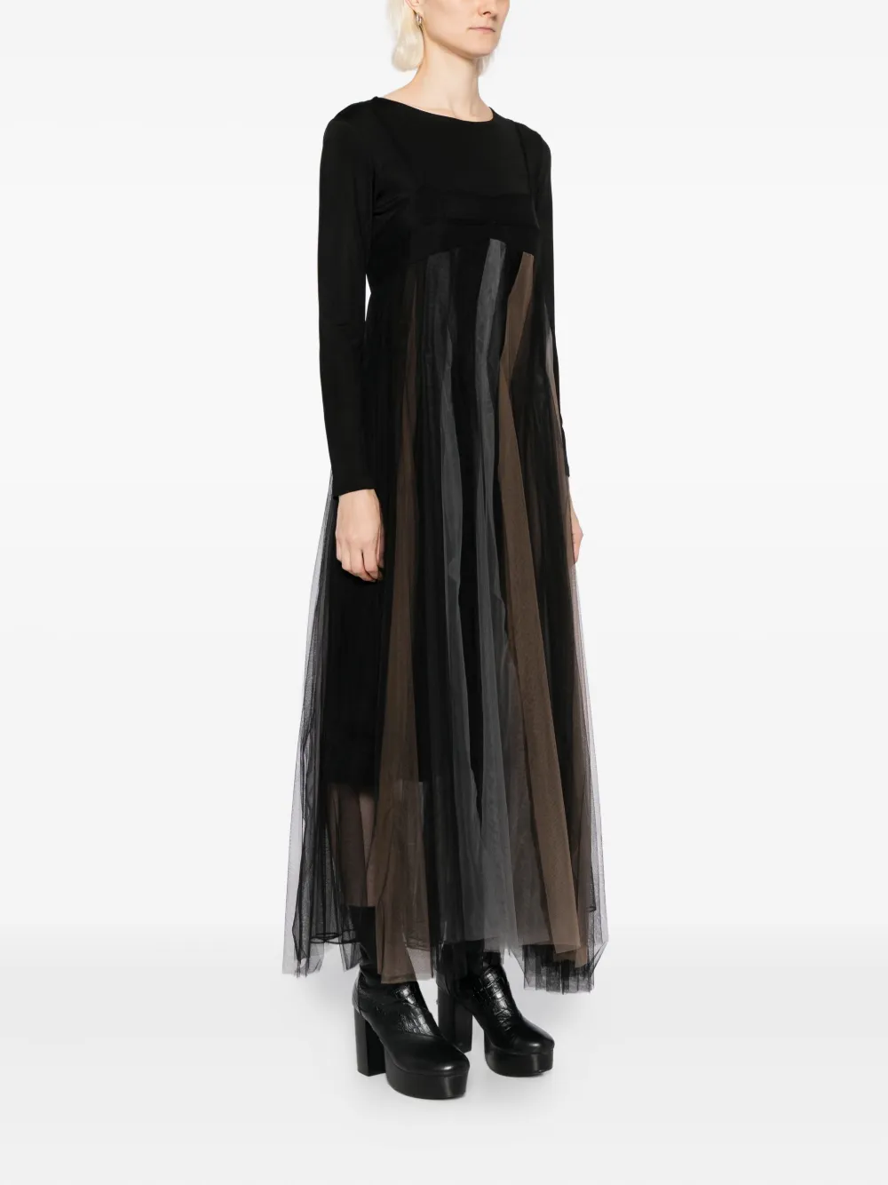 Quetsche Layered Long-sleeved Dress In Black