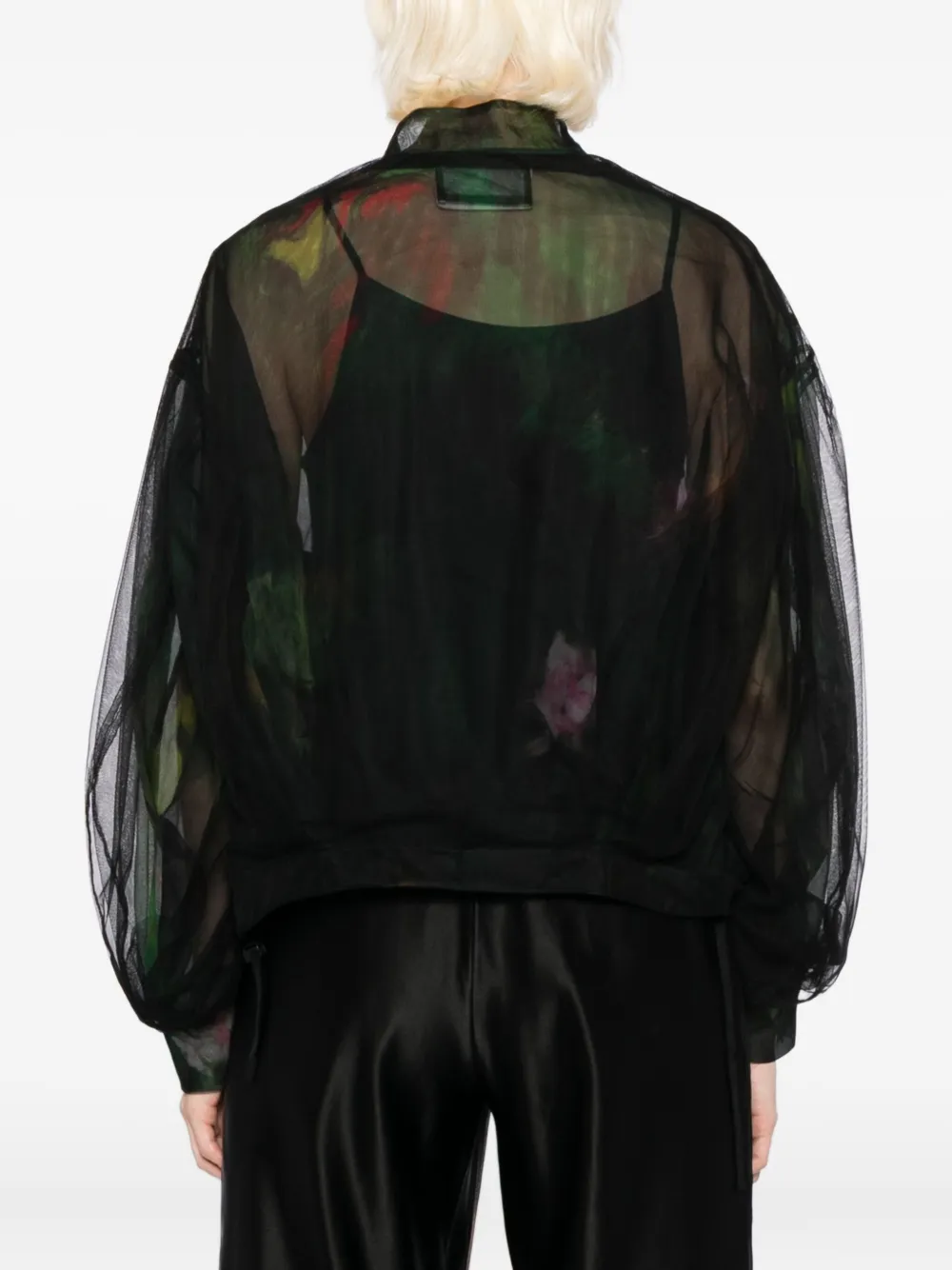 Quetsche Floral-print Tulle Bomber Jacket In Black