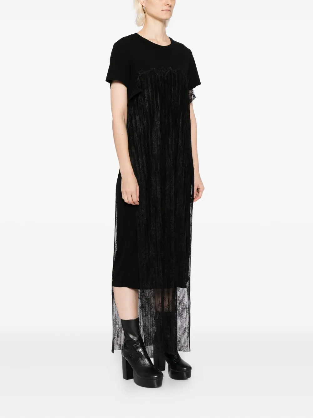  Quetsche Vestido A Capas Con Encaje - Negro 
