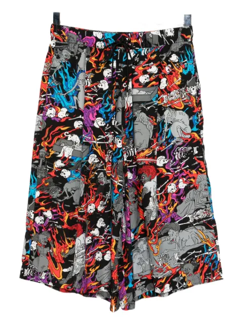 Kidill flame-skull print shorts