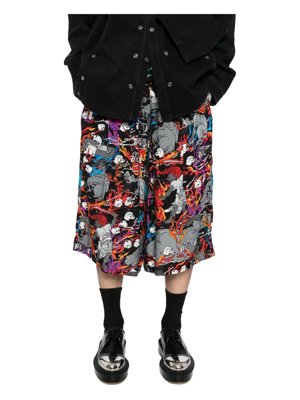 Kidill Flame-skull Print Shorts In Multi