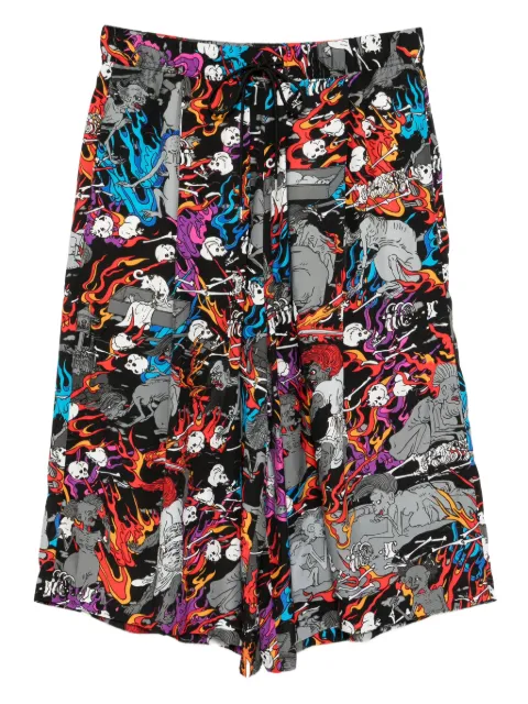 Kidill flame-skull print shorts