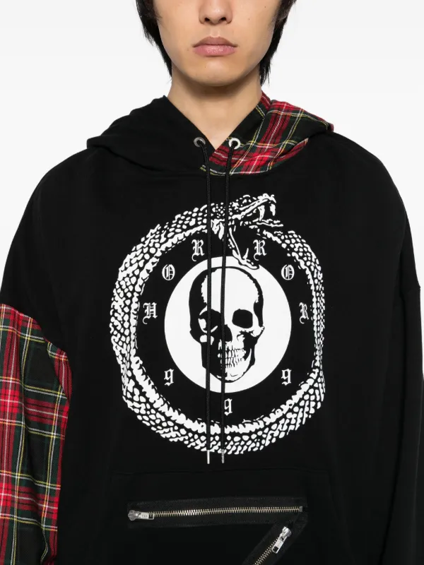 Kidill skull-print plaid-paneled Hoodie | Black | FARFETCH