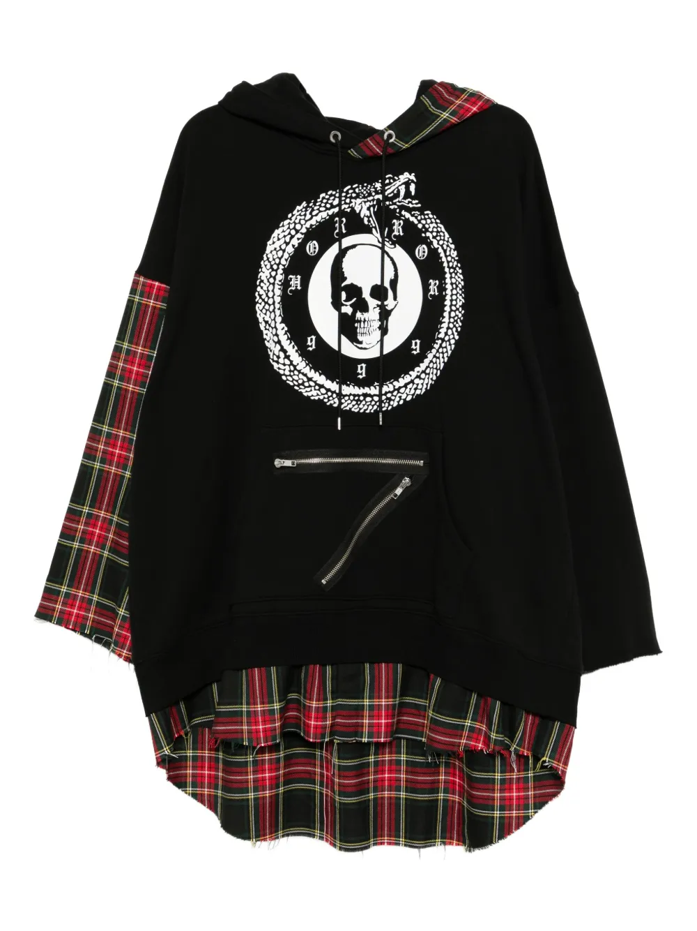 Kidill skull-print plaid-paneled hoodie | Black | Image 1