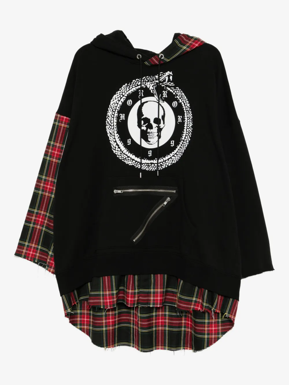 Kidill skull-print plaid-paneled hoodie | Black | Image 1