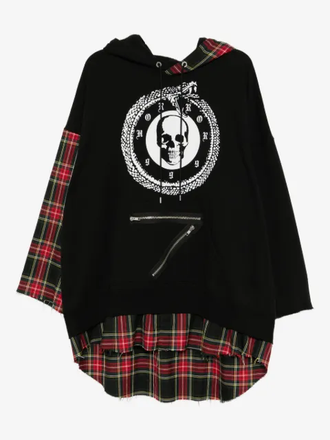 Kidill skull-print plaid-paneled hoodie