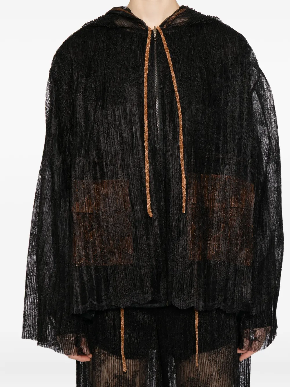 Quetsche Layered Lace Hooded Jacket In Black