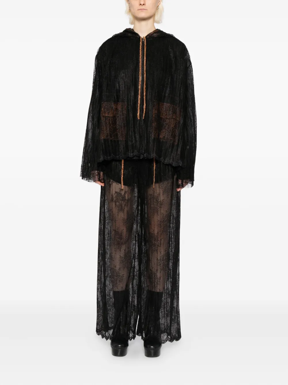 Quetsche Geplooide broek met kant - Zwart