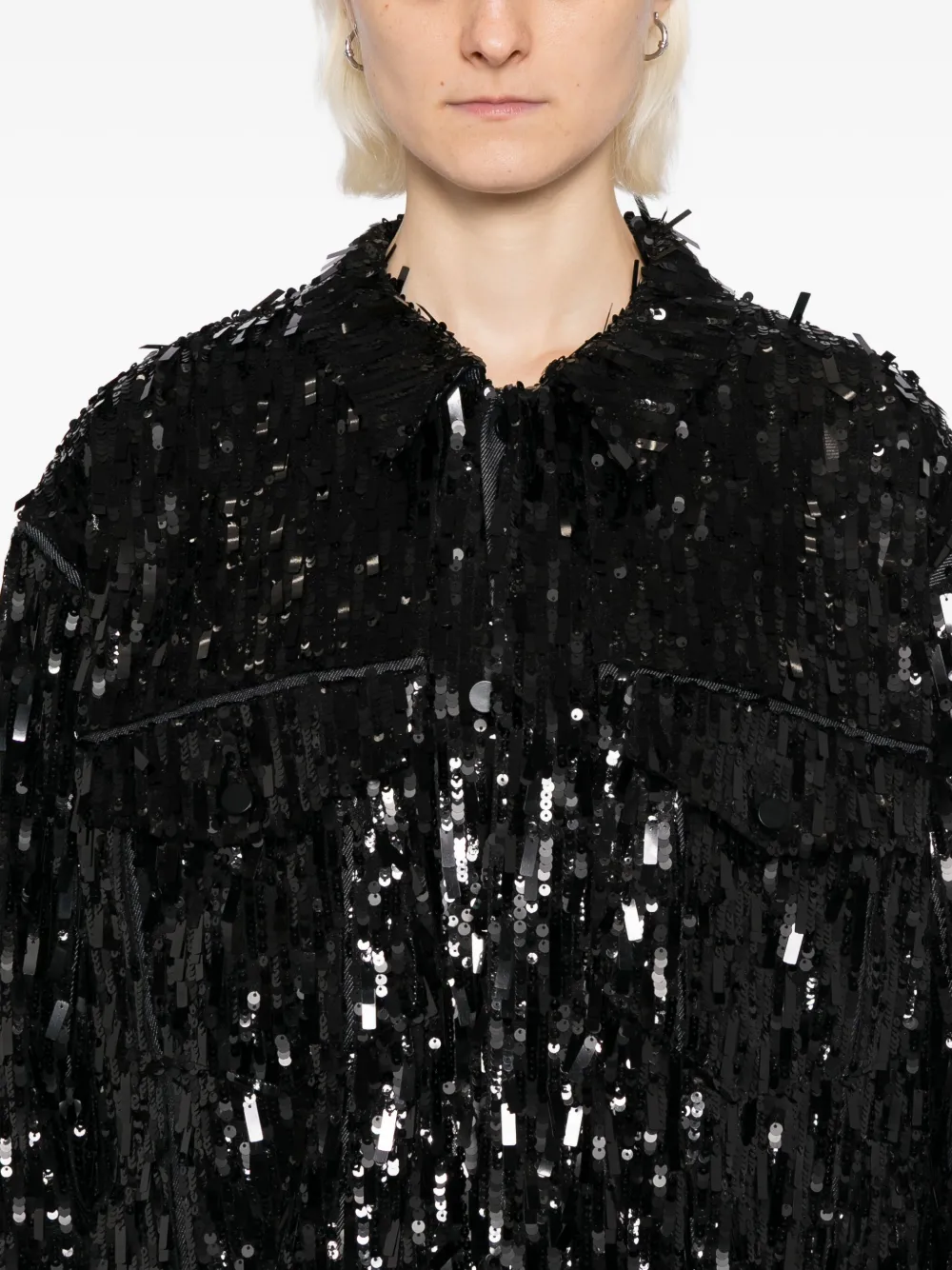 Quetsche Sequin-embellished Shirt Jacket In Black