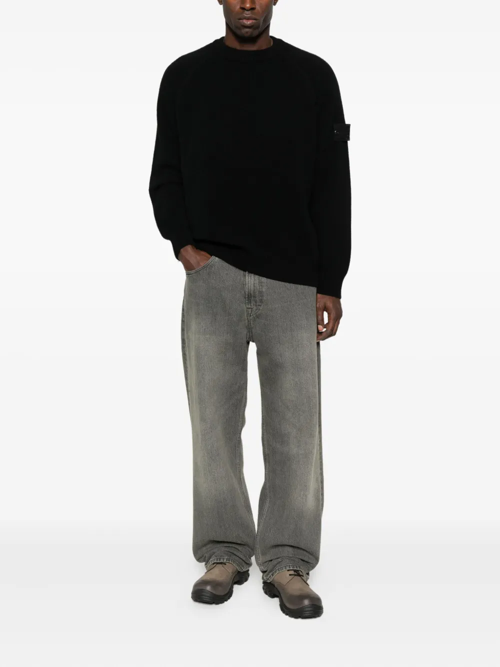 Stone Island long-sleeves logo-patch sweater - Zwart