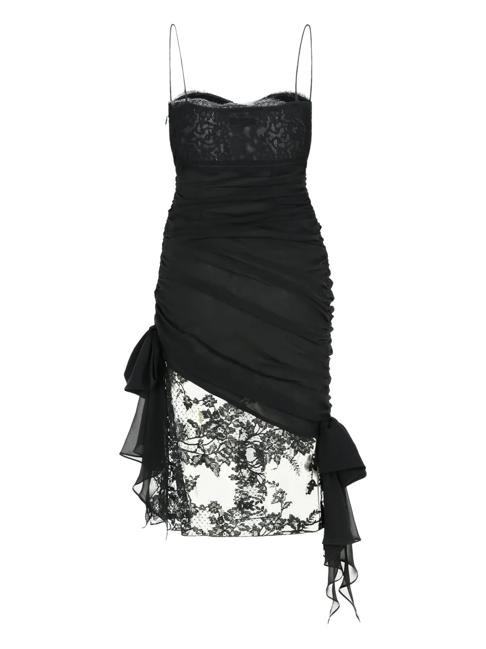 Alessandra Rich Silk Mini Dress Lace Overlay In Black