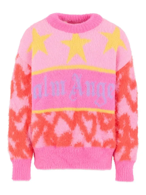 Palm Angels Kids logo-intarsia Knit Sweater Pink FARFETCH TR