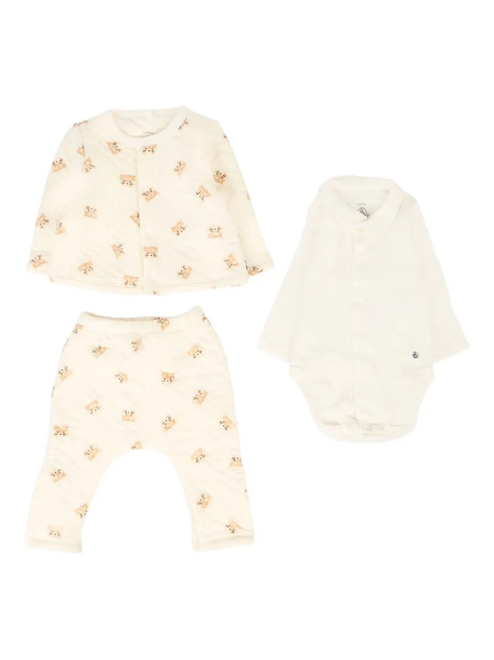 Petit Bateau quilted bear-print babygrow set - ニュートラル Petit Bateau quilted bear-print babygrow set - ニュートラル