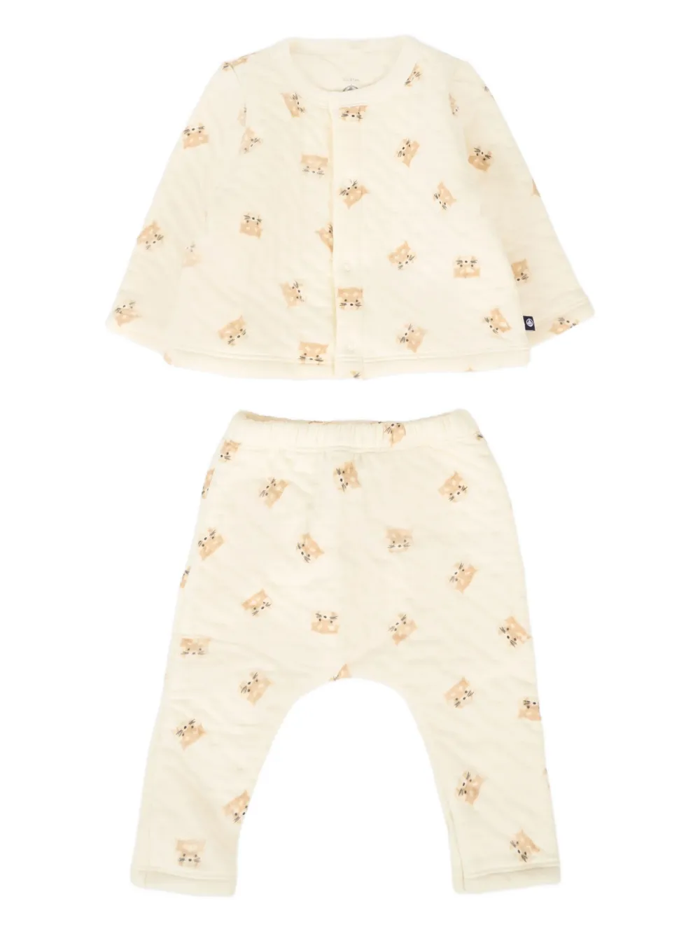 Petit Bateau Gewatteerde romperset met beerprint Beige