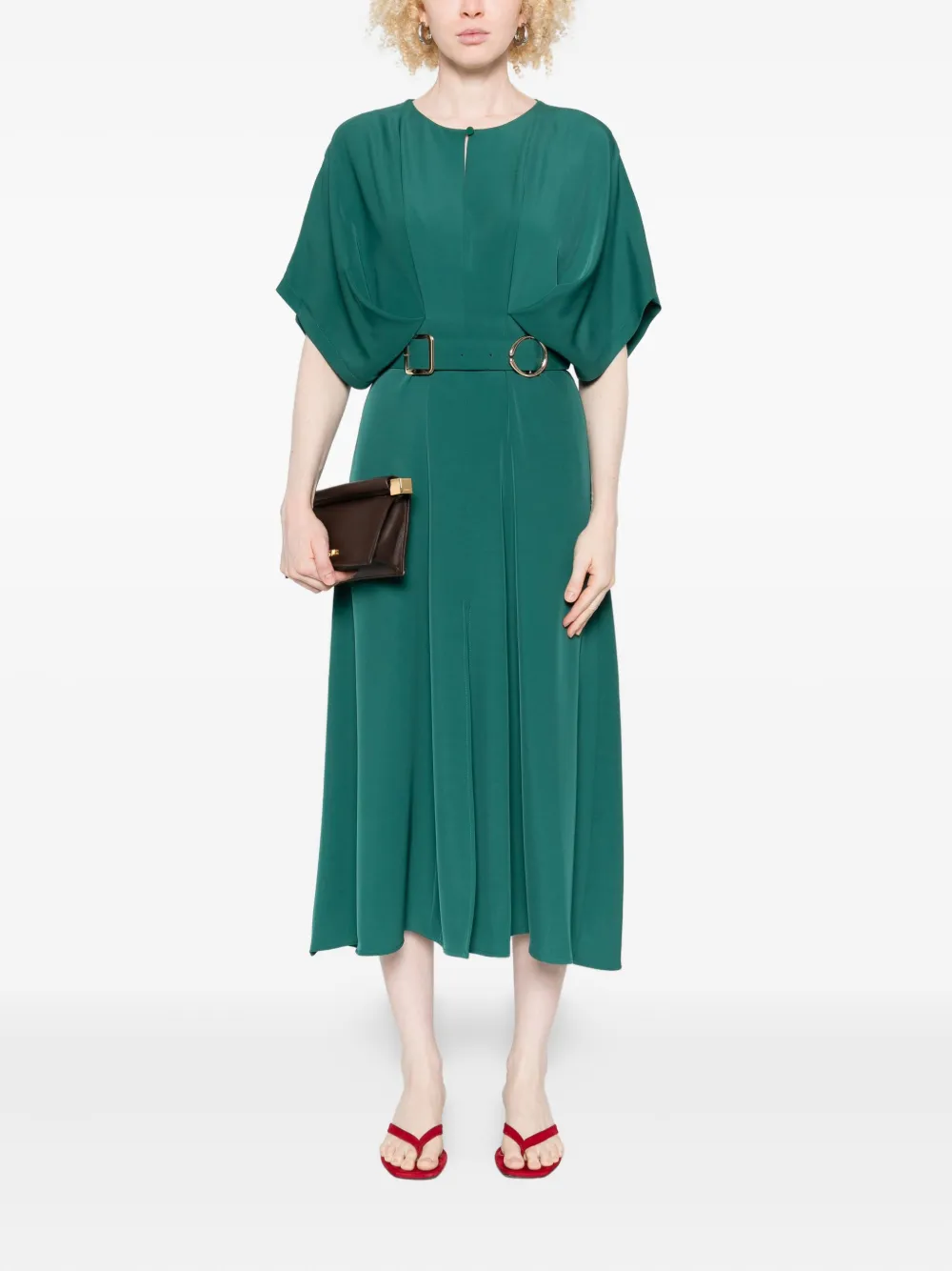 IMPERIAL belted cotton midi dress - Groen