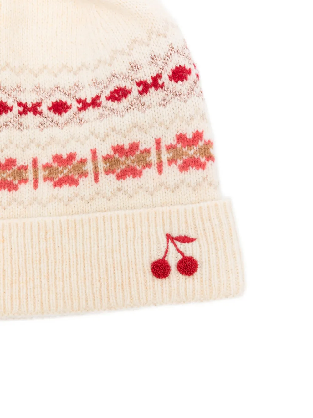 Bonpoint Muts met kersenpatroon Beige