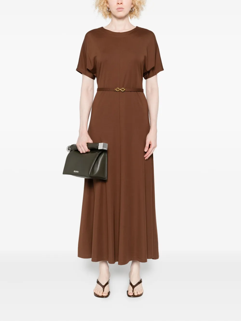 IMPERIAL belted short-sleeved midi dress - Bruin