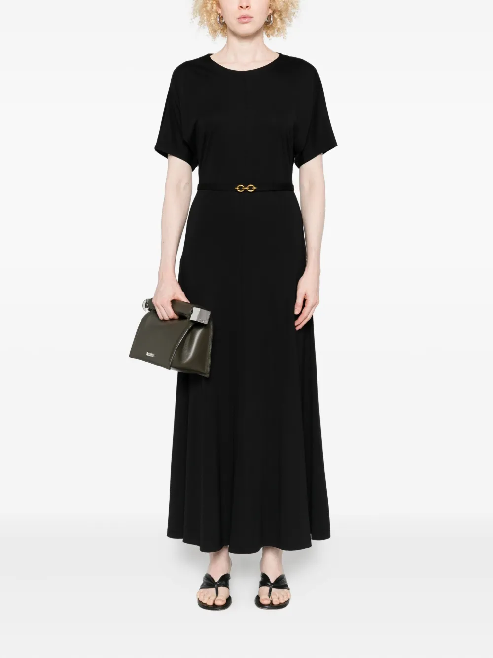 IMPERIAL belted short-sleeve midi dress - Zwart