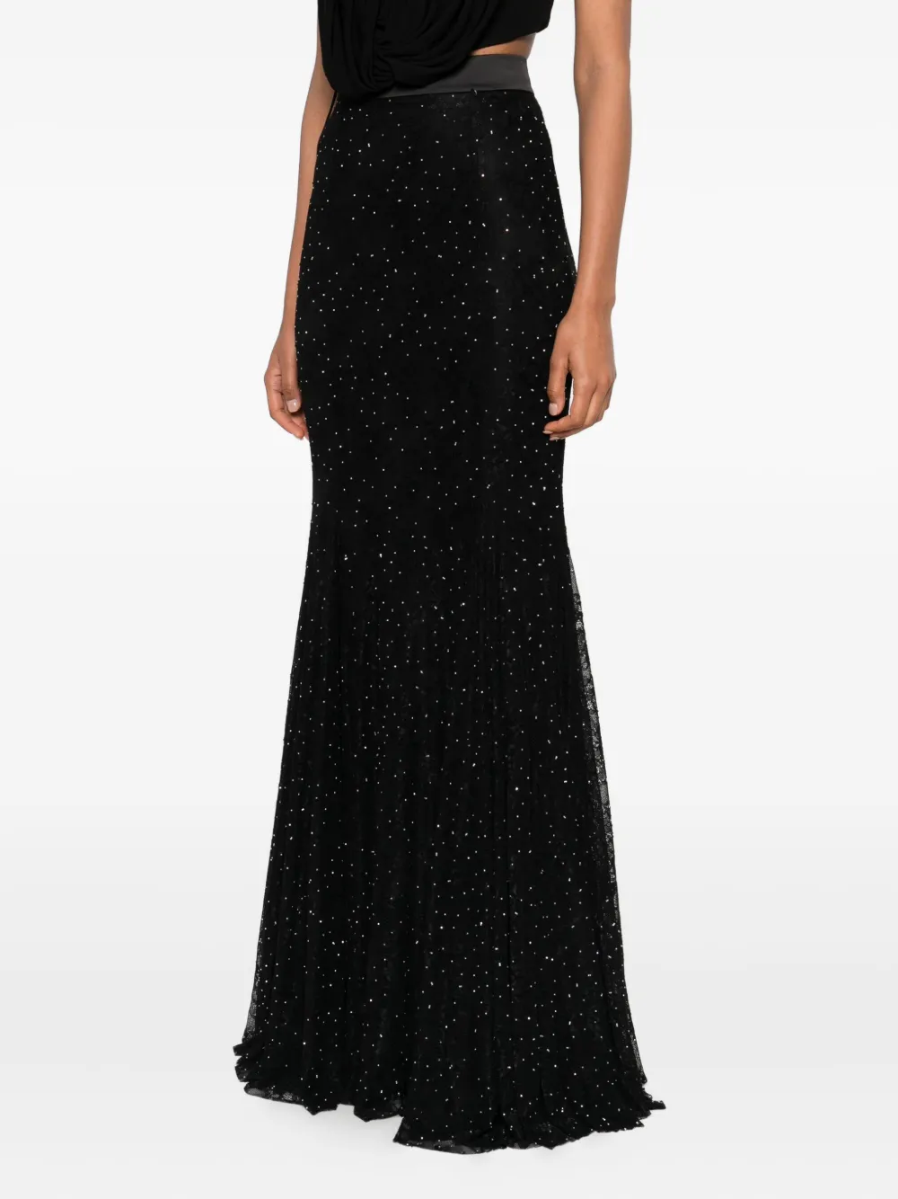 Nissa Pleated Embellished Maxi Skirt In Black